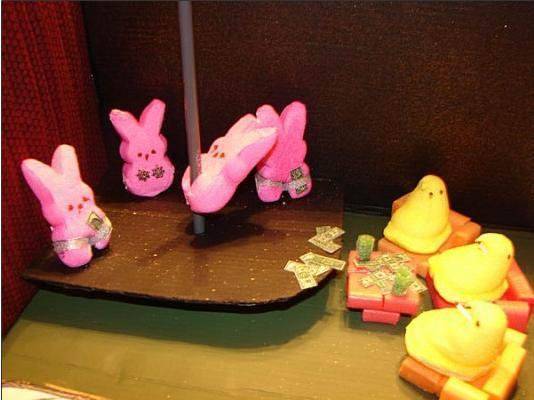Easter strip show, with peeps (US sweets).