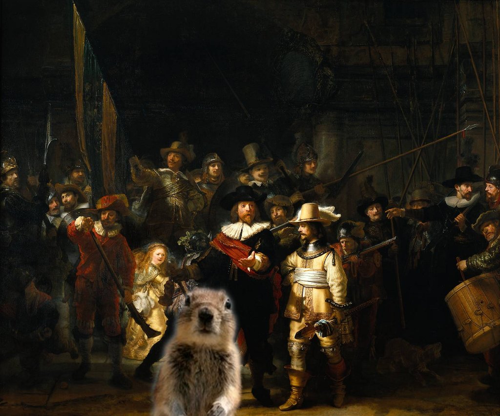 The Nightwatch by Rembrandt with Crasher Squirrel